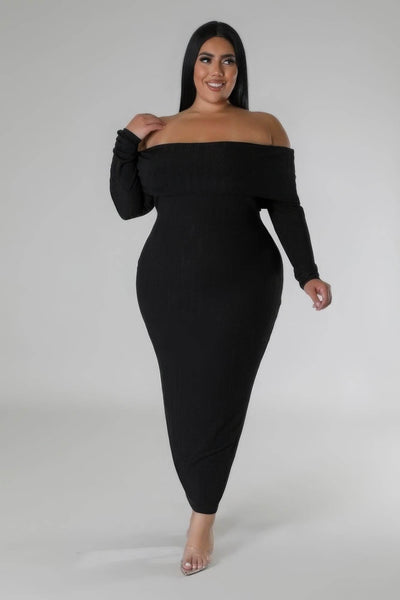 Off Shoulders Stretch Dress - Ebony's Shopping