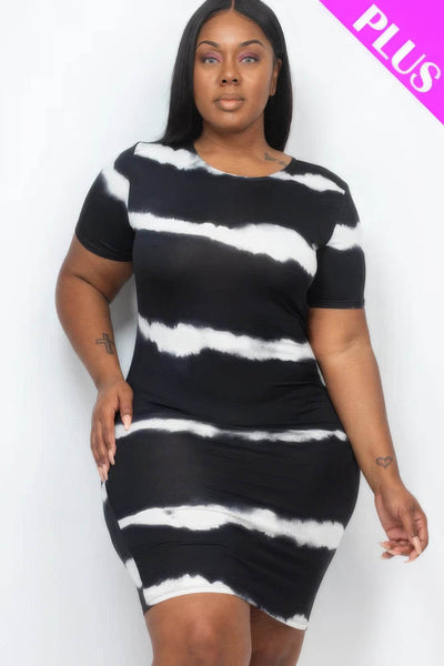 Plus Size Tie-dye Print Bodycon Dress - Ebony's Shopping