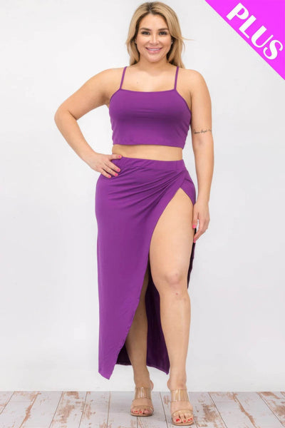 Plus Size Crop Cami & Split Thigh Maxi Skirt Set - Ebony's Shopping