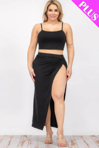Plus Size Crop Cami & Split Thigh Maxi Skirt Set - Ebony's Shopping