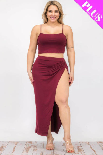 Plus Size Crop Cami & Split Thigh Maxi Skirt Set - Ebony's Shopping