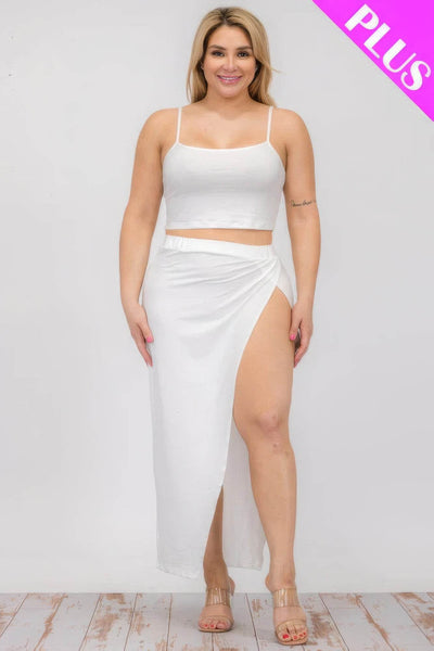Plus Size Crop Cami & Split Thigh Maxi Skirt Set - Ebony's Shopping
