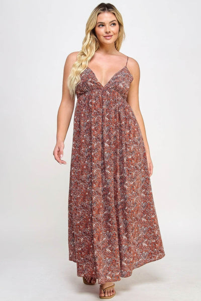 Floral Maxi Dress With Tie Back - Ebony's Shopping