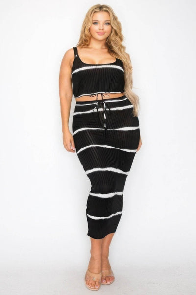 Plus sleeveless tie dye stripe 2 piece skirt set - Ebony's Shopping