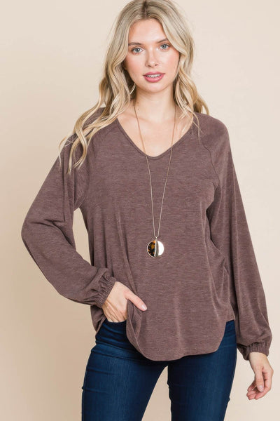 Casual V Neck Basic Long Sleeve Top - Ebony's Shopping