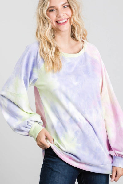 Tie-dye Puff Long Sleeve Top - Ebony's Shopping