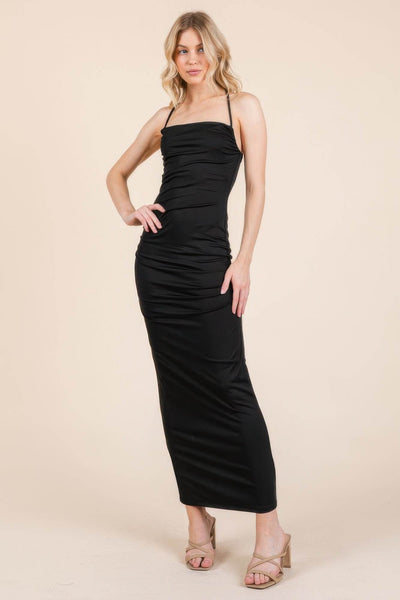 Asymmetry Ruched Double Layered Maxi Dress - Ebony's Shopping
