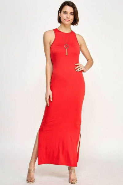 High Neck Side Slit Max Dress - Ebony's Shopping
