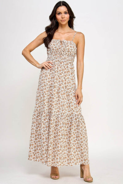 Floral Smocked Ruffle Maxi Dress - Ebony's Shopping