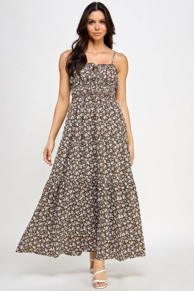 Floral Smocked Ruffle Maxi Dress - Ebony's Shopping