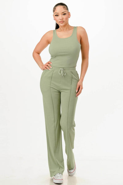 Ribbed Tank Top And Pant Set - Ebony's Shopping