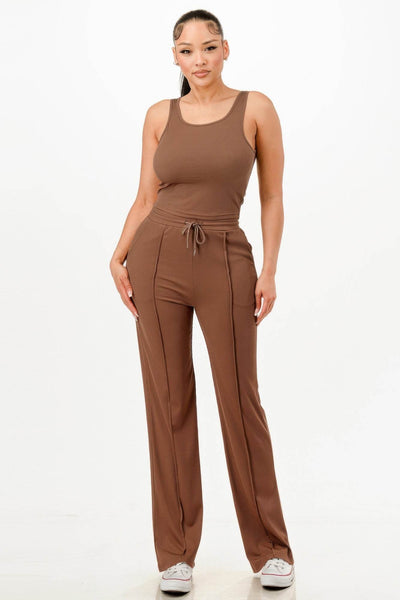 Ribbed Tank Top And Pant Set - Ebony's Shopping
