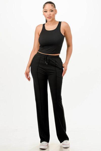 Ribbed Tank Top And Pant Set - Ebony's Shopping