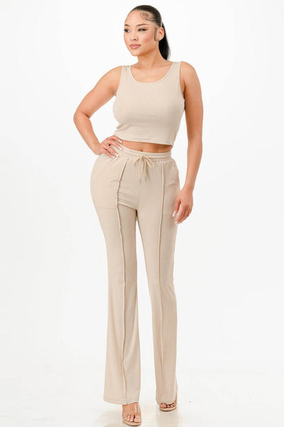 Ribbed Tank Top And Pant Set - Ebony's Shopping