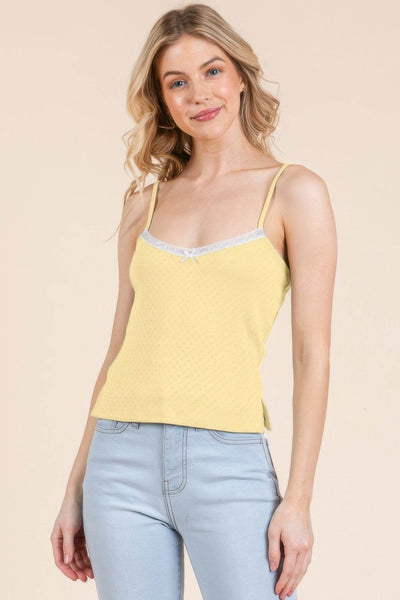 Pointelle W/lace Detail Cami Top - Ebony's Shopping