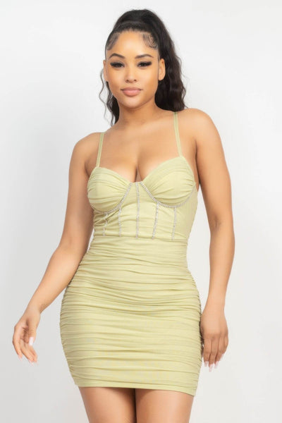Stone Cami Shirred Bodycon Dress - Ebony's Shopping