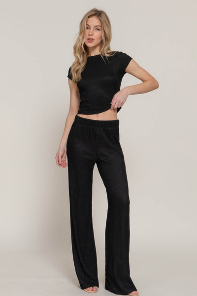 Short Slv Top & Flare Pants Set - Ebony's Shopping