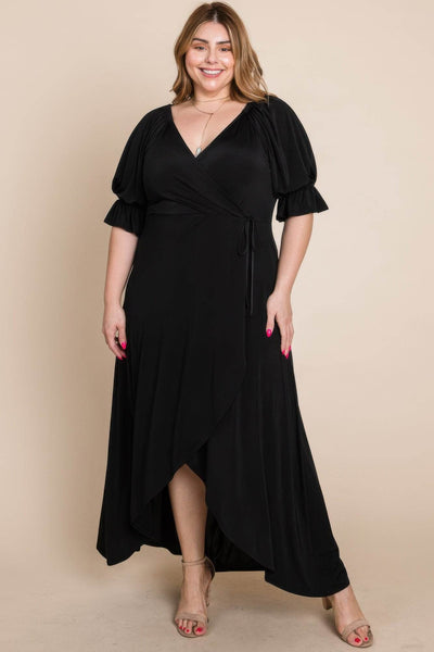 Plus Size Solid Venezia Faux Wrap Maxi Dress - Ebony's Shopping