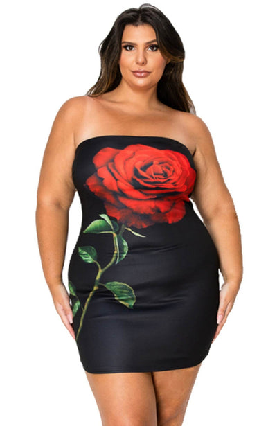 Tube Bodycon Mini Dress With Floral Print Front - Ebony's Shopping