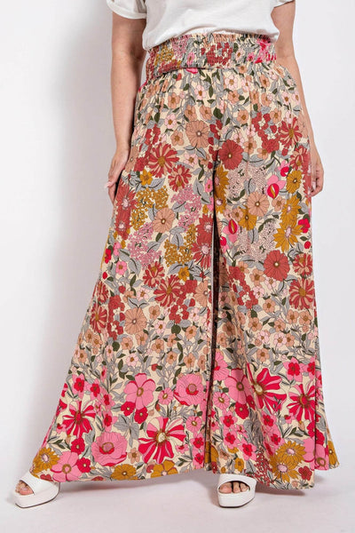 Flare Wide Leg And Waist Smocked Pants With Side Pocket - Ebony's Shopping