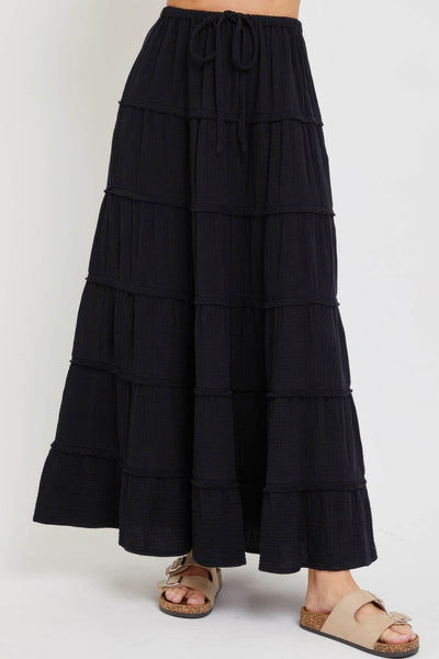 Cotton Gauze Tiered Maxi Skirt - Ebony's Shopping