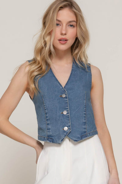 Stretch Denim Vest - Ebony's Shopping