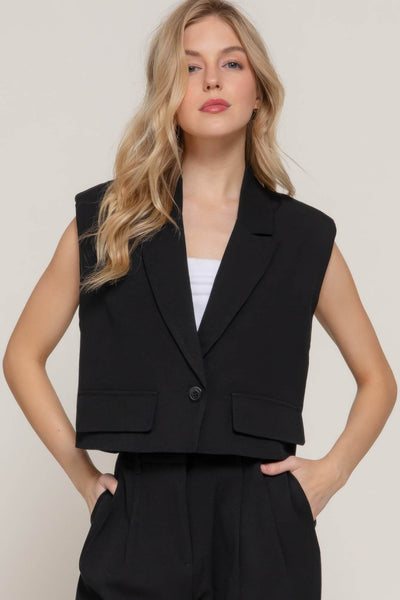 Lapel Collar W/shoulder Pads Vest - Ebony's Shopping