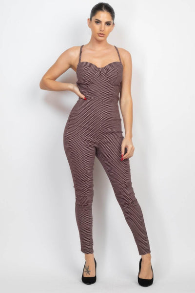 Plaid Sleeveless Zippered Jumpsuit - Ebony's Shopping