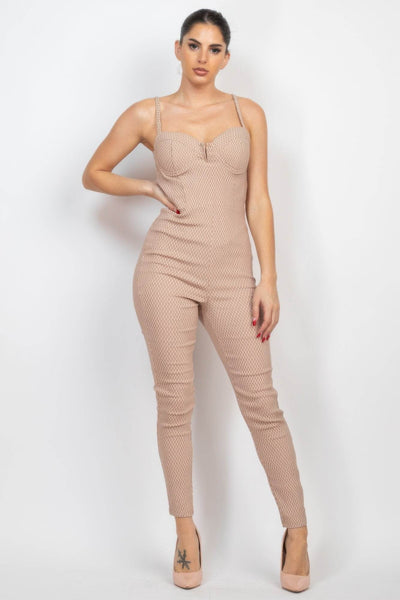 Plaid Sleeveless Zippered Jumpsuit - Ebony's Shopping