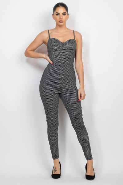 Plaid Sleeveless Zippered Jumpsuit - Ebony's Shopping