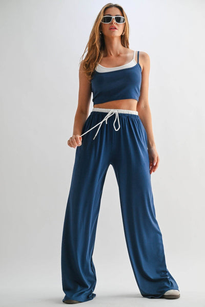 Drawstring Lounge Pants & Crop Top Set - Ebony's Shopping