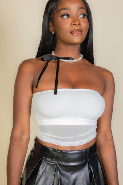 Cropped Strapless Top With Mesh - Ebony's Shopping