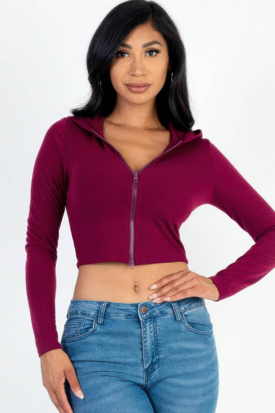 French Terry Crop Zip Up Hoodie - Ebony's Shopping