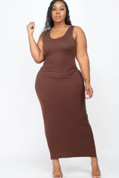 Plus Size Solid Basic Maxi Dress - Ebony's Shopping