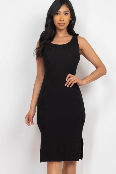 Ribbed Side Slit Tank Midi Dress - Ebony's Shopping