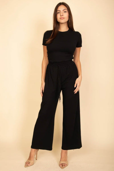 Relaxed Fit Top And Wide-leg Pants Set - Ebony's Shopping