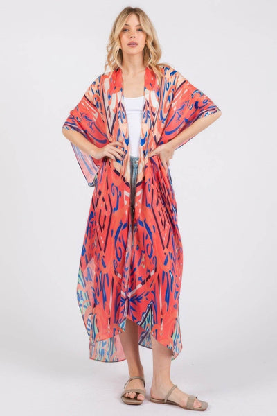 Boho Print Open Front Long Kimono - Ebony's Shopping