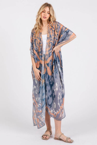 Boho Print Open Front Long Kimono - Ebony's Shopping