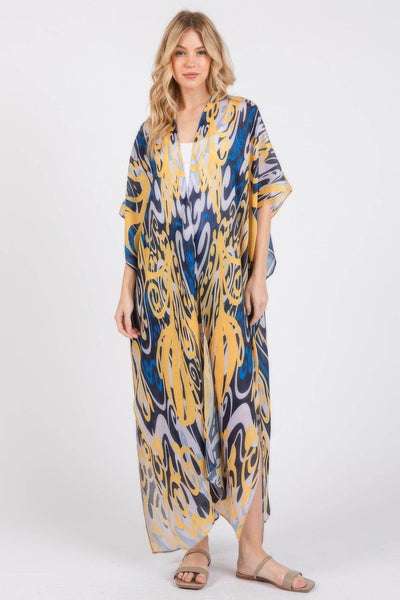 Boho Print Open Front Long Kimono - Ebony's Shopping