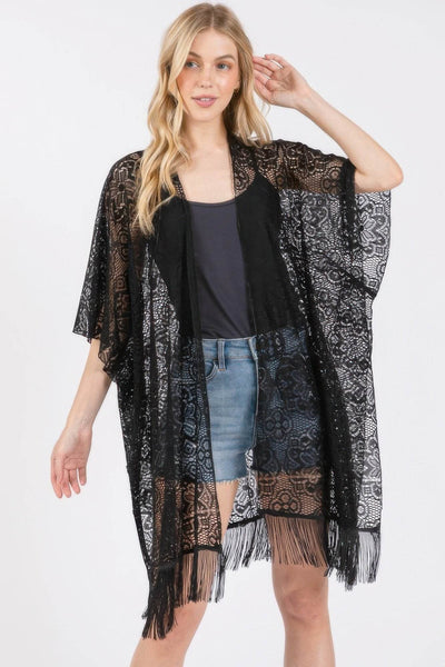 Flower Pattern Crochet Lace Tassel Cover Up - Ebony's Shopping