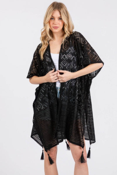 Geometric Pattern Tassel Cover Up - Ebony's Shopping