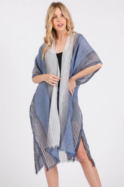 Striped Two Tone Cover Up Kimono - Ebony's Shopping
