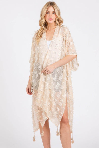 Distressed Pattern Tassel Kimono - Ebony's Shopping