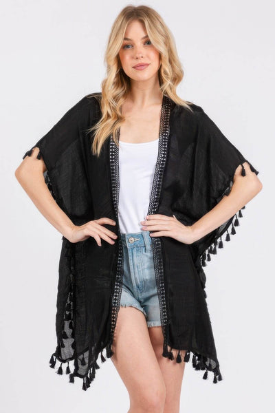 Crochet And Tassel Trim Cover Up - Ebony's Shopping