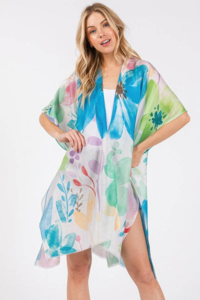 Watercolor Flower Print Kimono - Ebony's Shopping