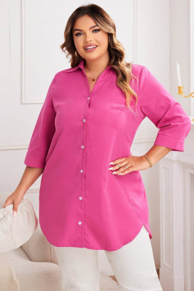 Plus A Line Button Loose Fit Pockets Solid Dress - Ebony's Shopping