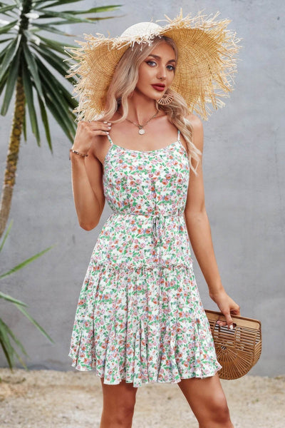 Floral Sleeveless A Line Ruffle Hem Mini Dress - Ebony's Shopping