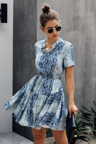 Animal Drawstring Waist Shirt Dress - Ebony's Shopping