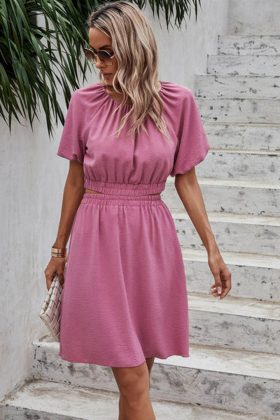 Two Pieces Solid Basic Elastic Round Neck Sets - Ebony's Shopping