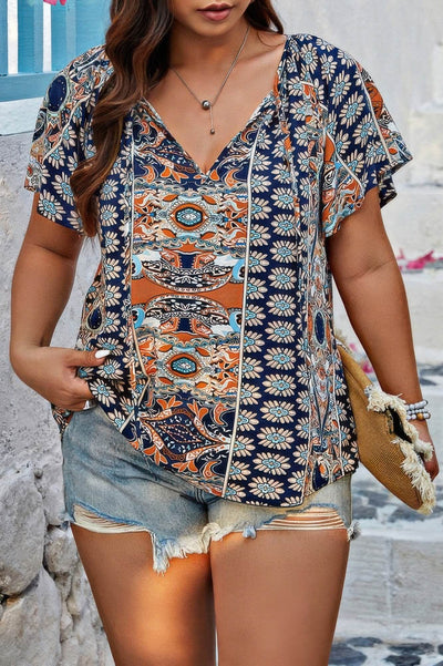 Plus Size Allover Print Boheme Loose Fit Top - Ebony's Shopping